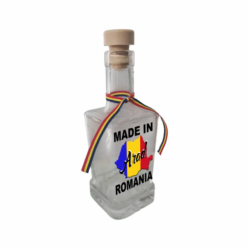 Made in arad romania, sticla cu mesaj patrata, 250 ml, model divgs318 06